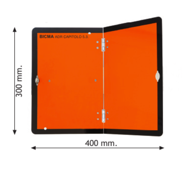 Detalle de panel naranja plegable ADR